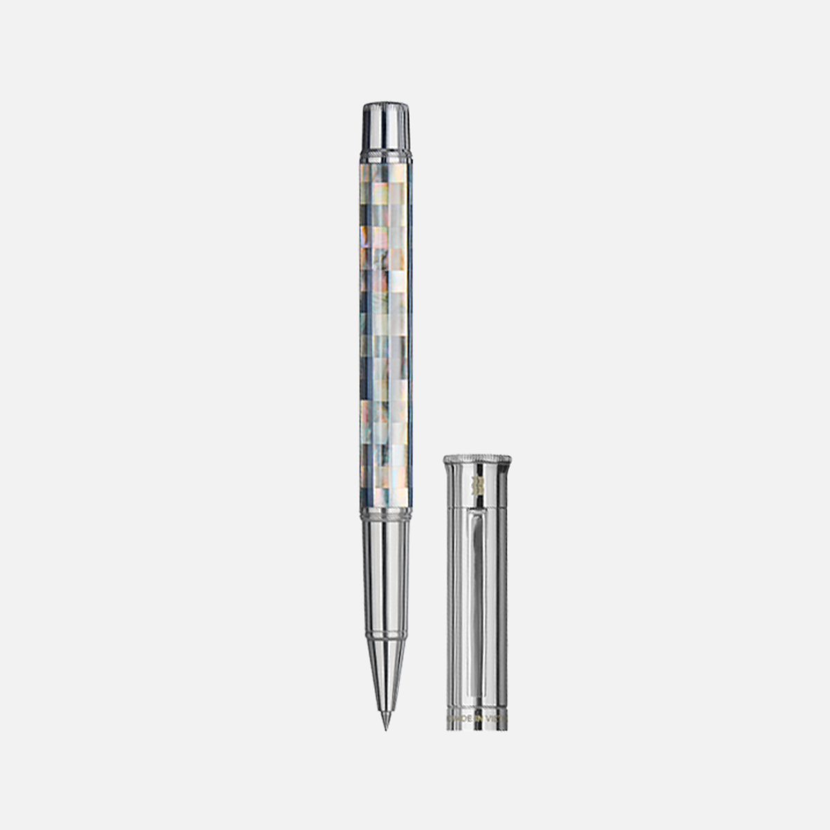 Gemprise Tahiti Black Pearl Rollerball Pen Checked White Gold Plated-48
