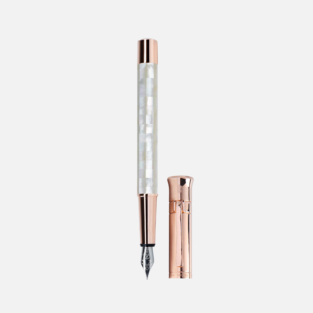 Gemperor - Fountain Pen - Checked - Northern Australia White Pearl - Rose Gold Plated