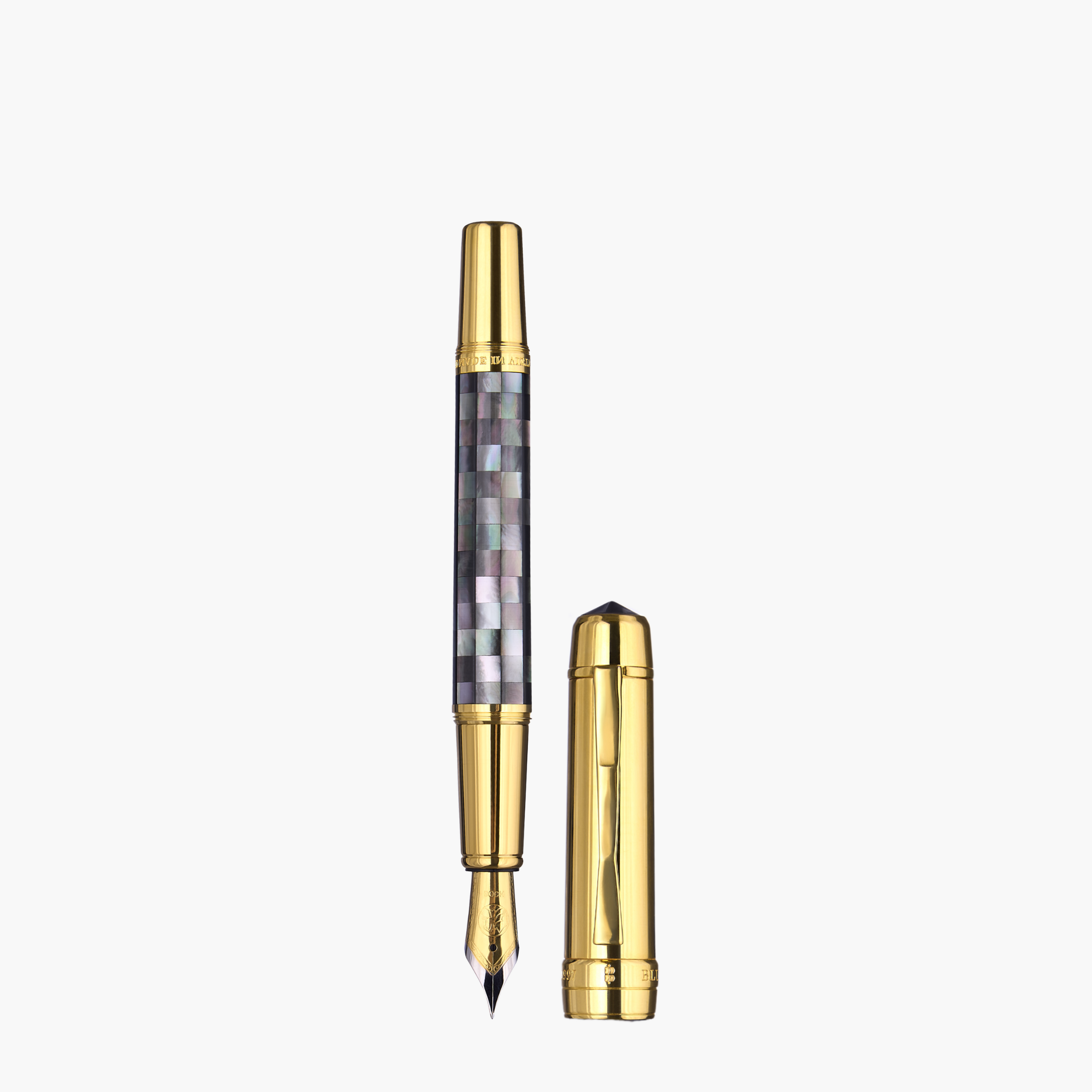 BLU-1997 - Fountain Pen - Checked -Tahiti Black Pearl - Gold Plated
