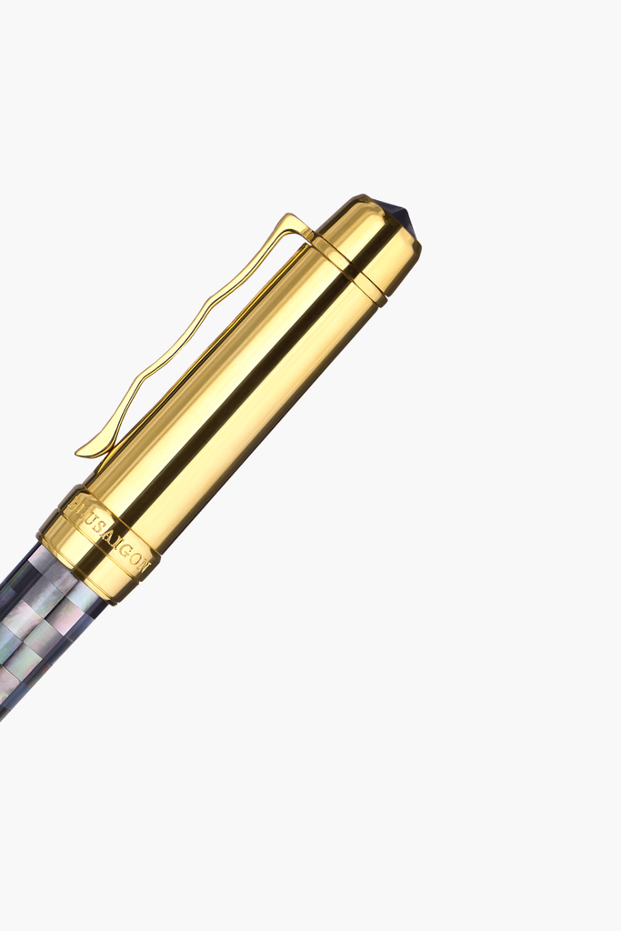 BLU-1997 - Fountain Pen - Checked -Tahiti Black Pearl - Gold Plated