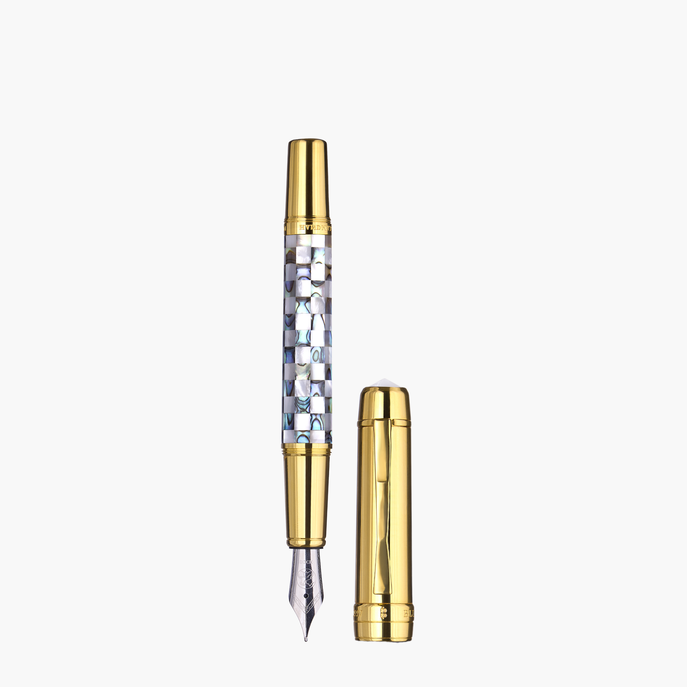 BLU-1997 - Fountain Pen - Checked - New Zealand Abalone & Northern Australia White Pearl - Gold Plated