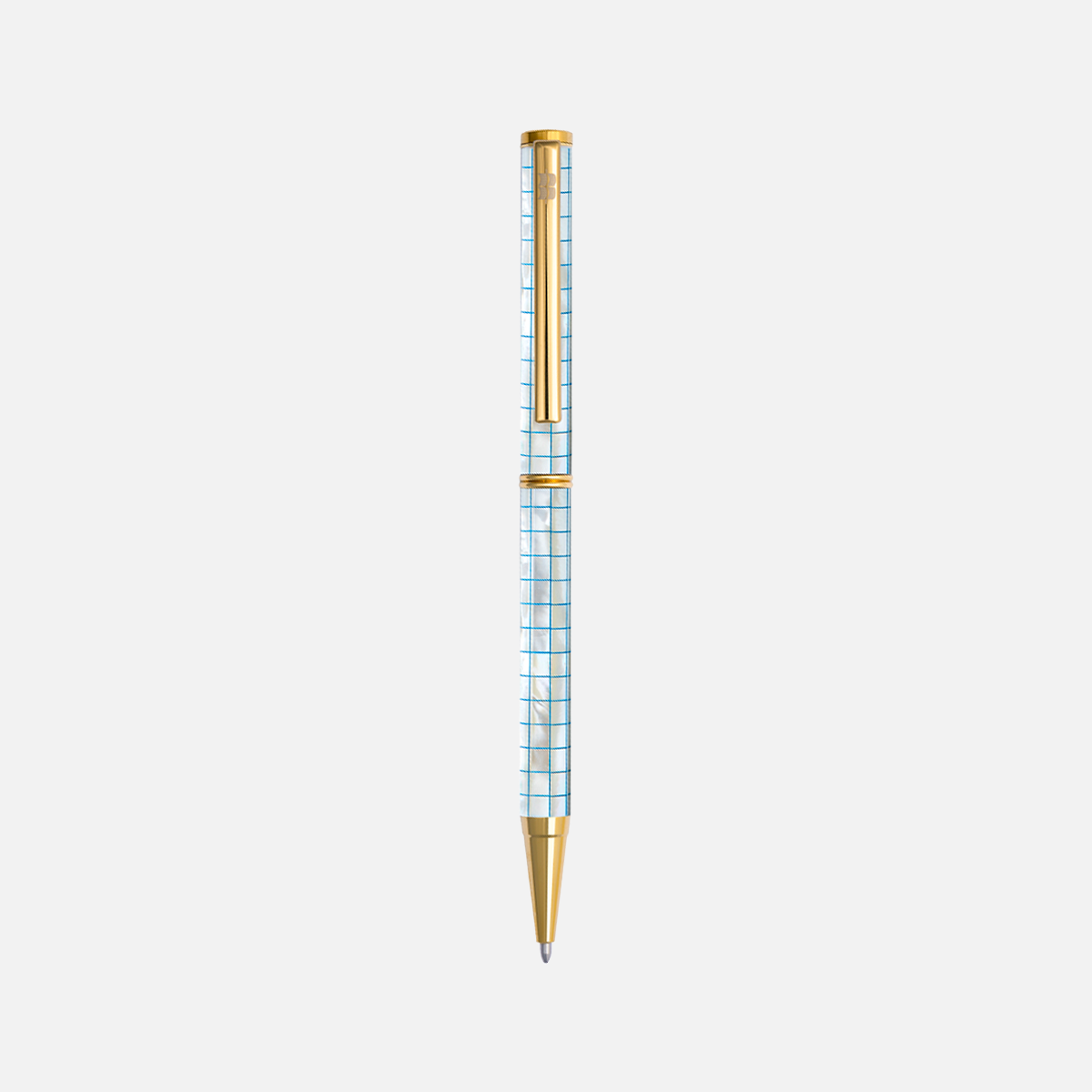 Inspired Northern Australia White Pearl Blue Gingham Titanium Gold Plated-105
